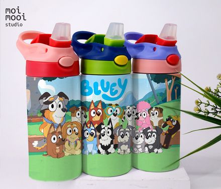 Bluey Dog Cartoon 12oz Kids Sippy Tumbler Wrap Design
