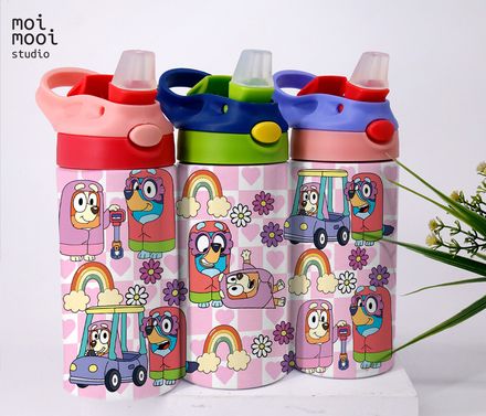 Bluey Cartoon 12oz Kids Sippy Tumbler Wrap Design