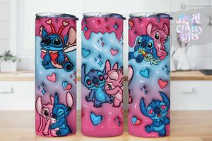 Stitch Valentine Pink 3D Puff 20oz Kids Tumbler Design