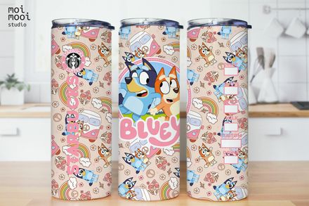 Bluey Coffee Cartoon Kids 20oz Tumbler Wrap Design