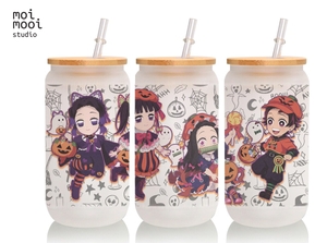 Halloween Anime Demon Slayers 16oz Glass Libbey Tumbler Design