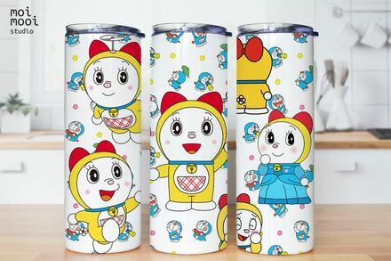 Anime Cartoon Doraemon Dorami Yellow Cat Blue 20oz Tumbler Design