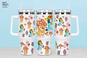 Bluey Mushroom Cartoon 40oz Tumbler Wrap Design
