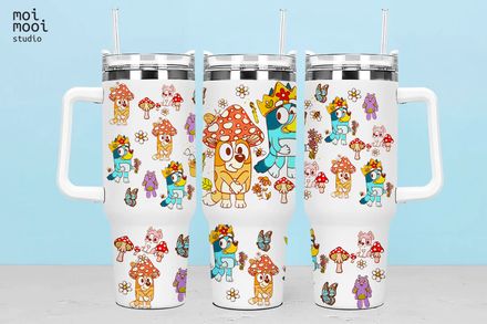 Bluey Mushroom Cartoon 40oz Tumbler Wrap Design