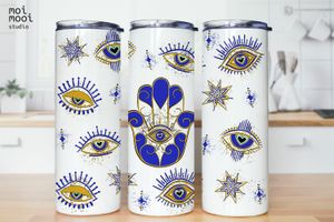 Evil Eye Retro Hippy Blue 20oz Tumbler Design