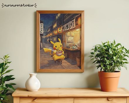 Pokemon Pikachu Ramen Print 8x10