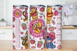 Pooh Valentine Coffee Pink 3D Puff 20oz Kids Tumbler Design