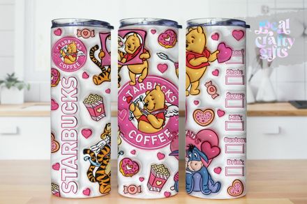 Pooh Valentine Coffee Pink 3D Puff 20oz Kids Tumbler Design