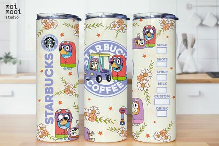 Bluey Coffee Cartoon Kids 20oz Tumbler Wrap Design