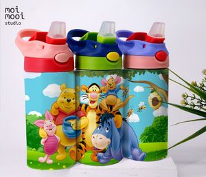 Winnine Pooh Yellow Bear Tiger Donkey Pig Cartoon 12oz Kids Sippy Tumbler Design