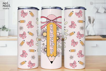 Back to School Teacher Pencil Ribbon Coffee 20oz Tumbler Design