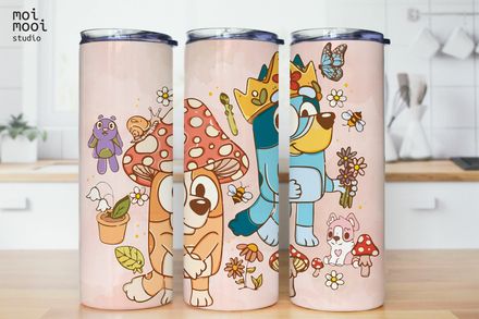 Bluey Flower Mushroom Cartoon Kids 20oz Tumbler Wrap Design