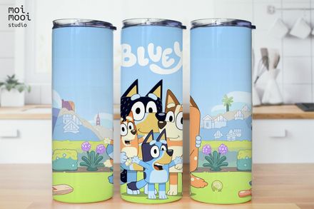 Bluey Family Dad Bandit Cartoon Kids 16oz Glass Libbey Tumbler Wrap Design