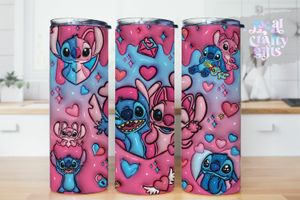 Stitch Valentine Pink 3D Puff 20oz Kids Tumbler Design