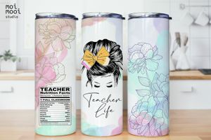 School Teacher Life Flower Ribbon Pencil Nutrition Facts Coffee 20oz Tumbler Design
