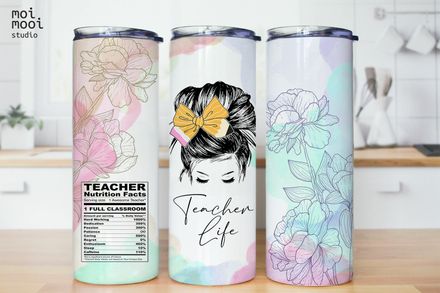 School Teacher Life Flower Ribbon Pencil Nutrition Facts Coffee 20oz Tumbler Design