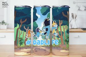 Bluey Dad Bandit Cartoon Kids 16oz Glass Libbey Tumbler Wrap Design