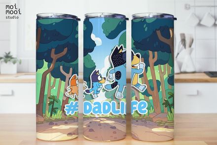 Bluey Dad Bandit Cartoon Kids 16oz Glass Libbey Tumbler Wrap Design