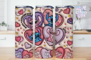 Stitch Valentine Pink 3D Puff 20oz Kids Tumbler Design