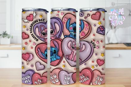 Stitch Valentine Pink 3D Puff 20oz Kids Tumbler Design