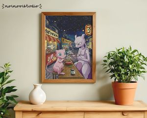 Pokemon Mew Mewtwo Ramen Print 8x10