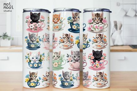 Cute Kitty Teacup Cat 20oz Tumbler Design