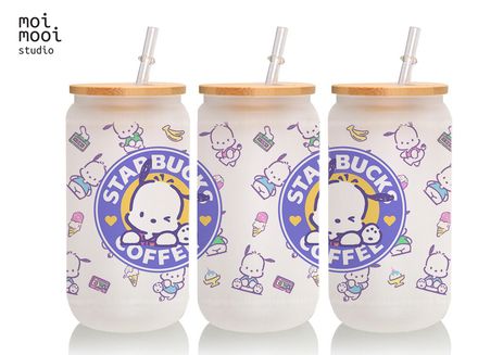 Sanrio Pochacco Kawaii Puppy Coffee 16oz Glass Libbey Tumbler Design