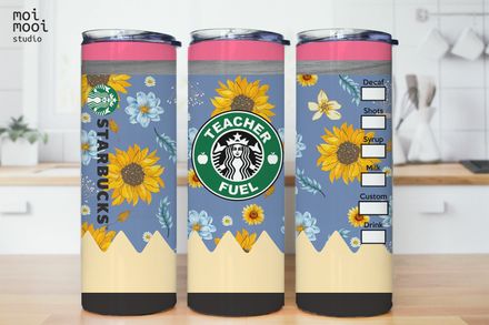 Back to School Teacher Fuel Coffee Flower Pencil 20oz Tumbler Design
