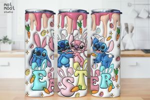 EASTER Stitch Egg Hunt Spring Puffy 20oz Tumbler Design