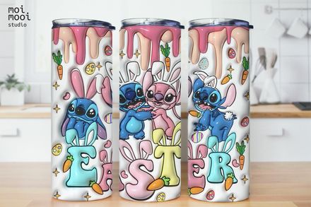 EASTER Stitch Egg Hunt Spring Puffy 20oz Tumbler Design