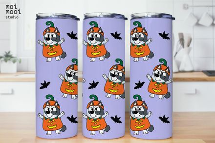 Bluey Muffin Halloween Grey Dog 20oz Skinny Tumbler Design