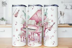 Pink Piano Violin Music Teacher 20oz Tumbler Design