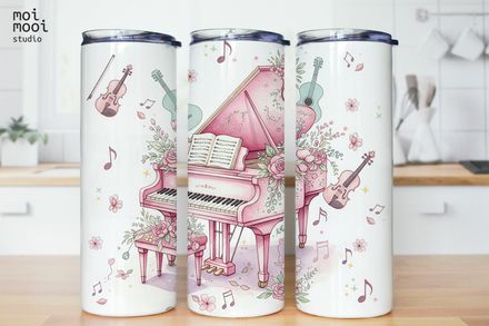 Pink Piano Violin Music Teacher 20oz Tumbler Design