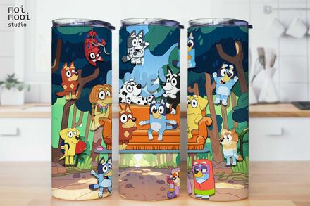 Bluey Cartoon Kids 20oz Tumbler Wrap Design