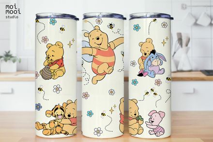 Winnie the Pooh Bear Bee Yellow 20oz Tumbler Design