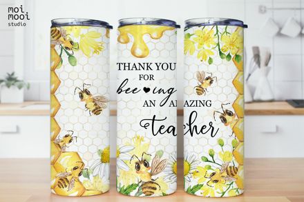Back to School Teacher Bee Honey Coffee Flower 20oz Tumbler Design