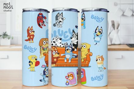 Bluey Cartoon Kids 20oz Tumbler Wrap Design