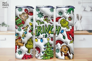 Christmas Grinch 3D Puff 20oz Tumbler Design