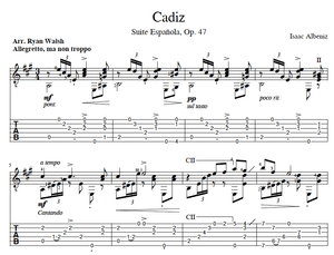 Cadiz - Isaac Albeniz - Tab and Sheet Music Arranged for Classical Guitar