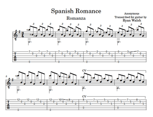 Spanish Romance (Romanza) - tab and sheet music for classical guitar