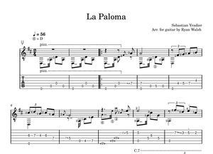 La Paloma for Classical Guitar - Sebastian Yradier