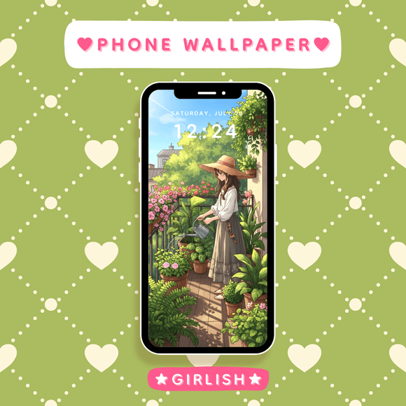 Balcony Garden Girl – Peaceful Morning Green Aesthetic Wallpaper