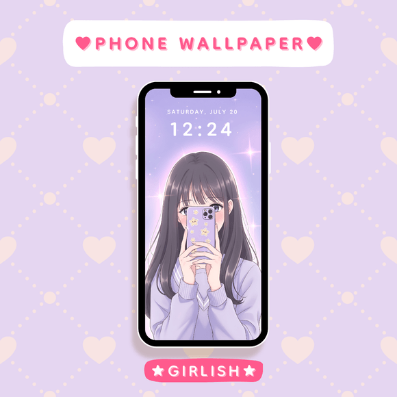 Purple Hair Anime Girl with Star Phone Case - Dreamy Lavender Phone Wallpaper