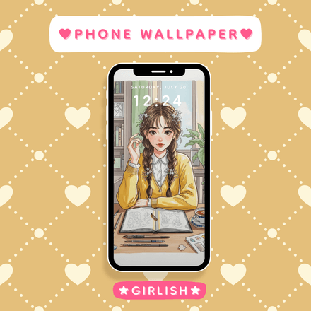 Atelier Girl with Sketchbook – Warm Yellow Artistic Aesthetic Wallpaper