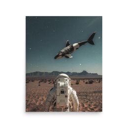 The Astronaut and the Zebra Whale - Enhanced Matte Paper Poster 16″×20″ | nooboo