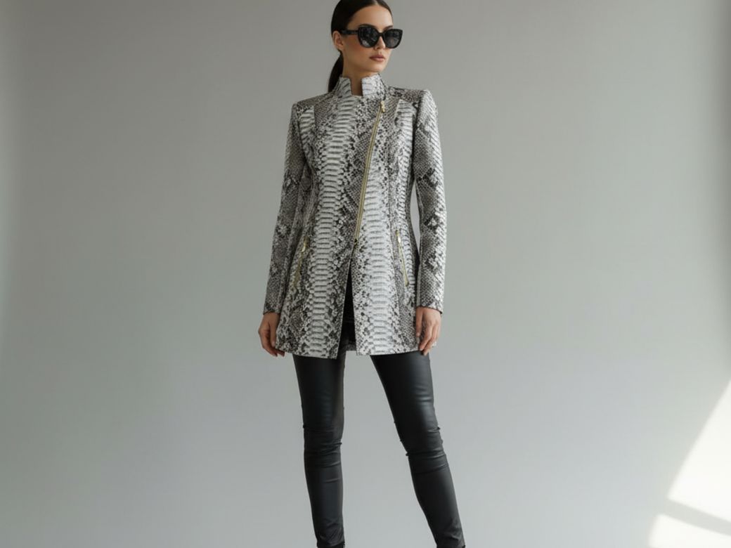 Luxury Genuine Python Snakeskin Jacket – Elegant Tailored Women’s Designer Coat