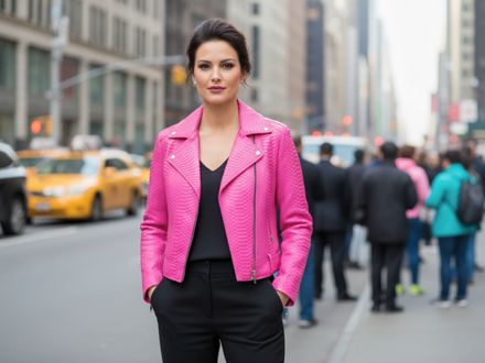 Women’s Fuchsia Snakeskin Leather Biker Jacket – Luxury Real Python Motorcycle Style