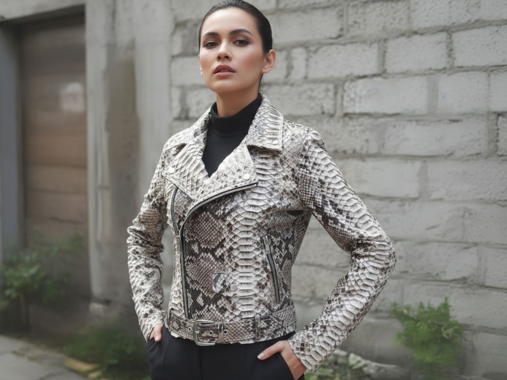 Genuine Python Snakeskin Biker Jacket – Luxury Handmade Outerwear