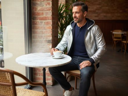 Men’s Metallic Silver Python Leather Hoodie – Luxury Snakeskin Zip Jacket