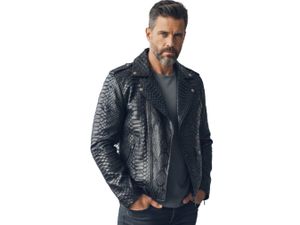 Genuine Black Python Snakeskin Leather Biker Jacket for Men